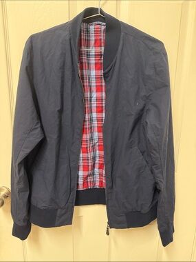 Uniqlo Navy Bomber Jacket with Red Plaid Lining